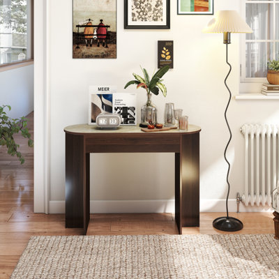 T-Base Console Table - 43" Entryway Table W/ Wood & Marble Veneer - Space-Saving Foyer Table by Ebern Designs