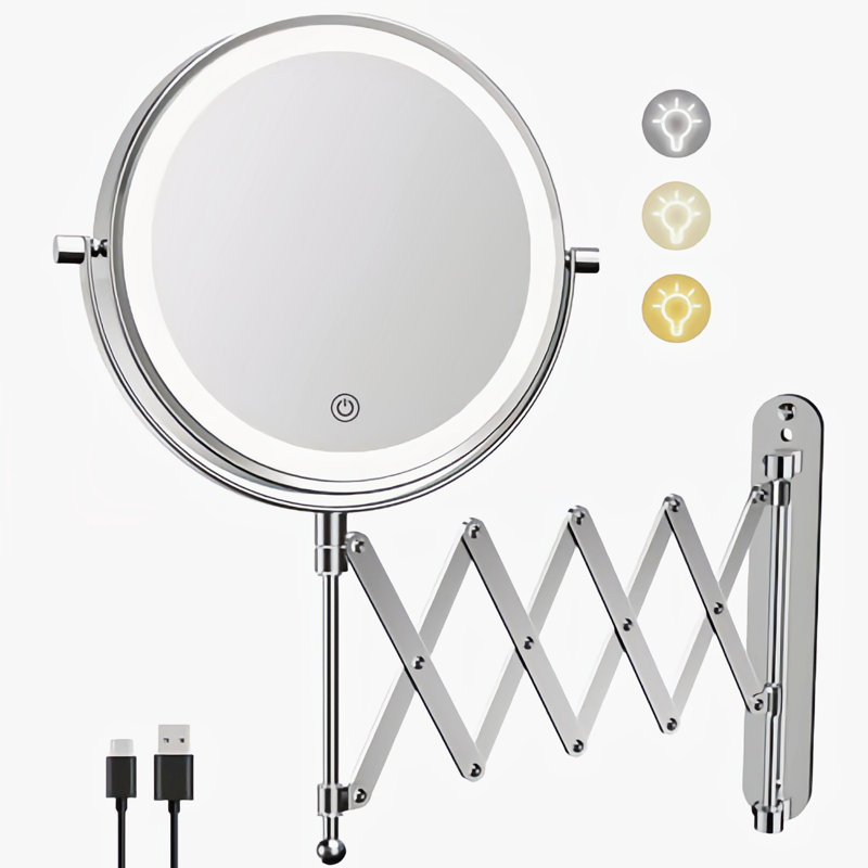 Miroir de maquillage pour salle de bain mural, Chrome chrome