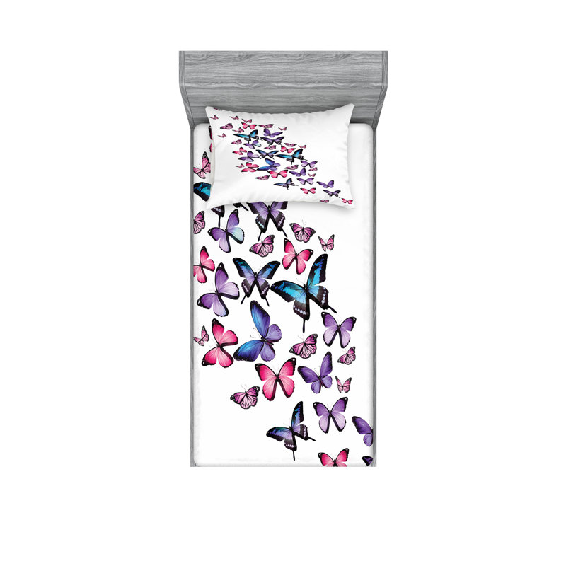 Drap-housse et coussin décoratif Ambesonne, Ensemble de draps pour lit simple + 3 pièces supp