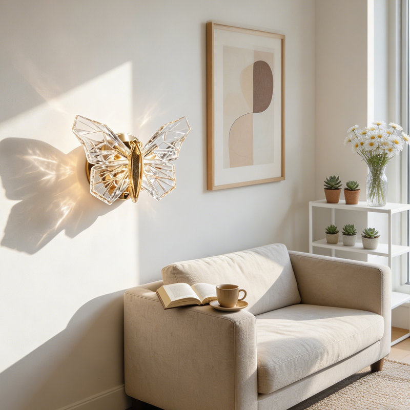7.87" Butterfly Wall Light, Modern Glam Butterfly Wall Sconce,gold Metal Finish & Clear Acrylic