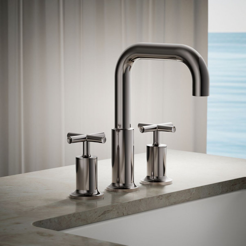 Purist Deck-Mount Bath Faucet Trim for High-Flow Valve with Cross Handles, Vibrant Titanium