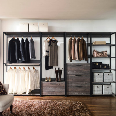 Rustic Gray Storage Unit - Water Stain 76.18 In. Height Walk-in Closet In Metal Frame 17.02 Depth Solid Wood