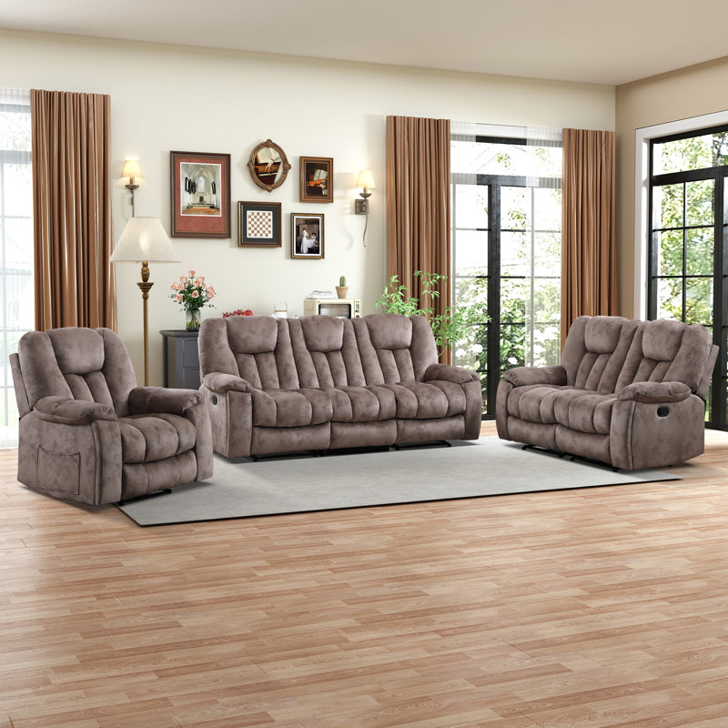 Ensemble de salon en microsuède 3 pièces avec porte-gobelets Quiteris, Brun