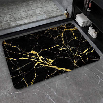 Diatomaceous Earth Bath Mat,Black Gold Marble Non-Slip Volume Super Absorbent Fast Drying for Bathroom Kitchen Door mat,Eco-Friendly Easy to Clean 15.75" x 23.62"