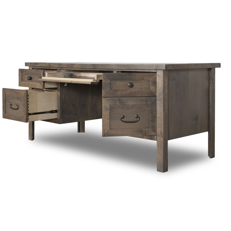 Bureau 69 po - Finition, massifs et placages en aulne noueux, sans assemblage, 4 tiroirs, bronze martelé pour la salle d'étude de l'espace de travail