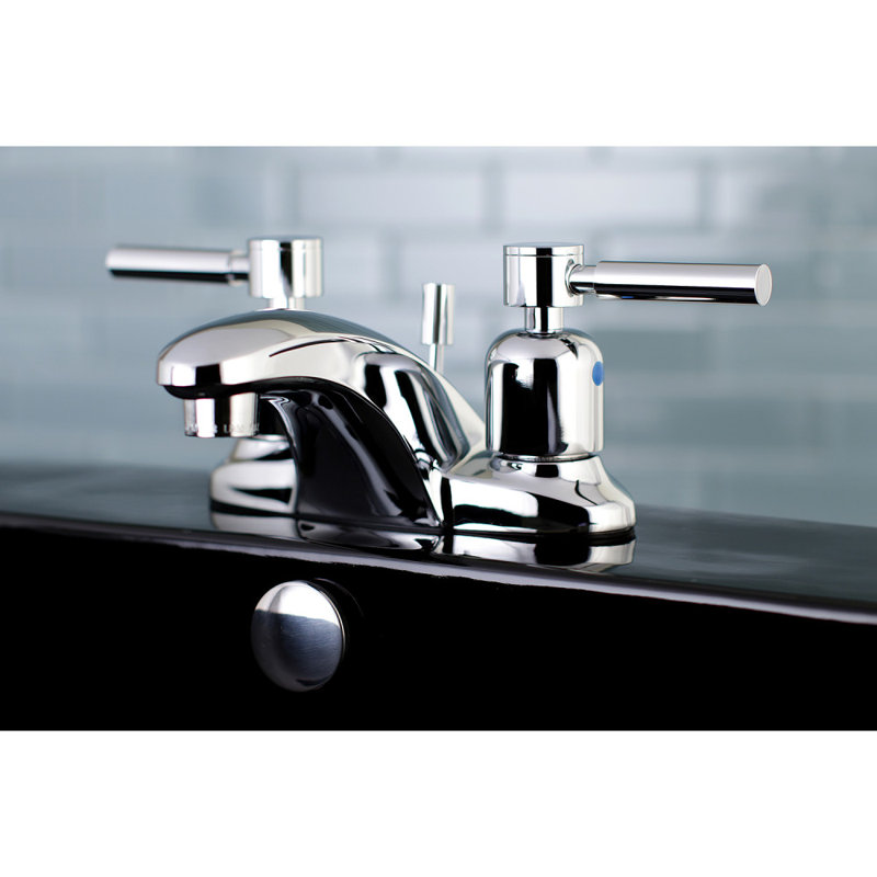 Kingston Brass Concord Two-Handle 3-Hole Deck Mount 4" Centerset Bathroom Faucet with Plastic Pop-Up, Polished Chrome
