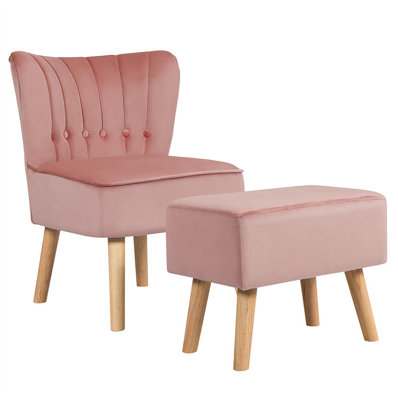 Abarca Velvet Slipper Chair with Ottoman, Pink