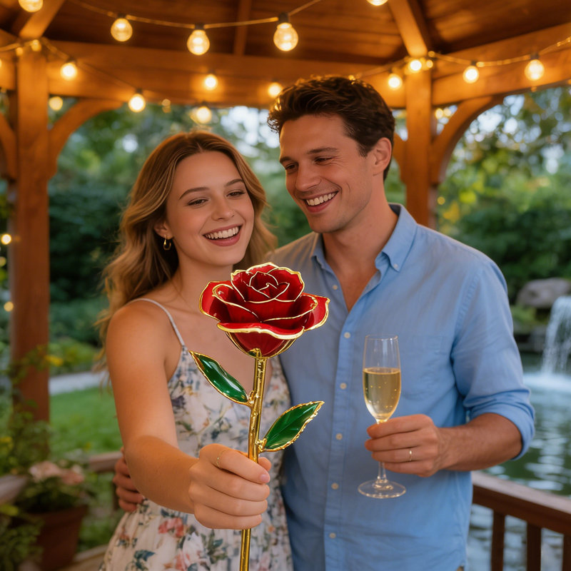 Rose conservée trempée dorée avec boîte-cadeau et présentoir, cadeau décoratif pour femme en résine