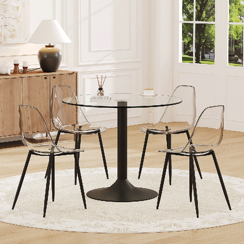 Dining Table Set For 4, 35" Glass Top Kitchen Table And Chairs For Small Spaces, Black
