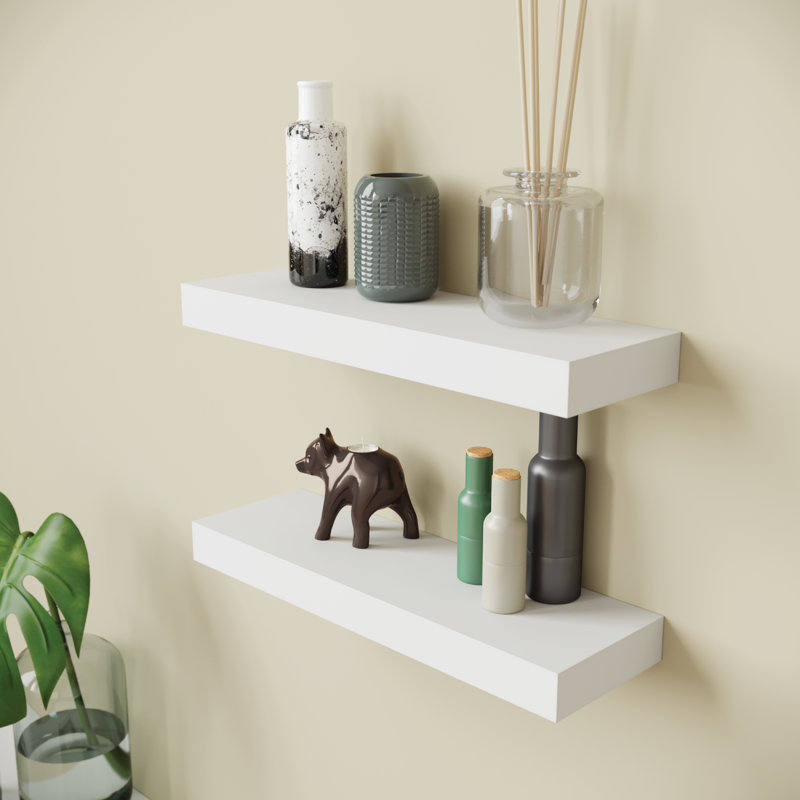 Elbur Manufactured Wood Floating Shelves, White, 1.5" H x 16" W x 5" D