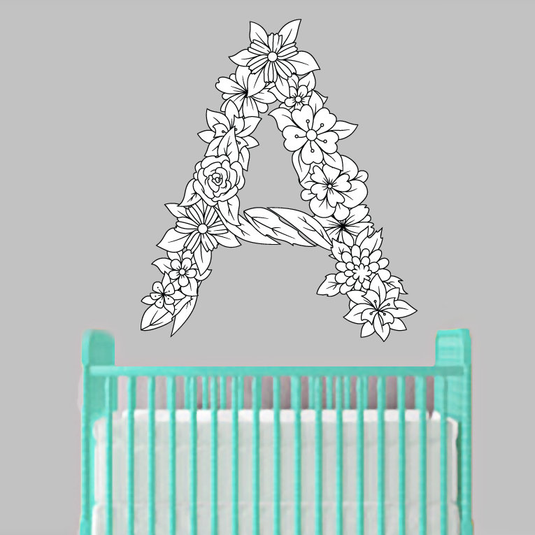 Adhésif décoratif floral monogramme, H 36 po x l 36 po, Oui