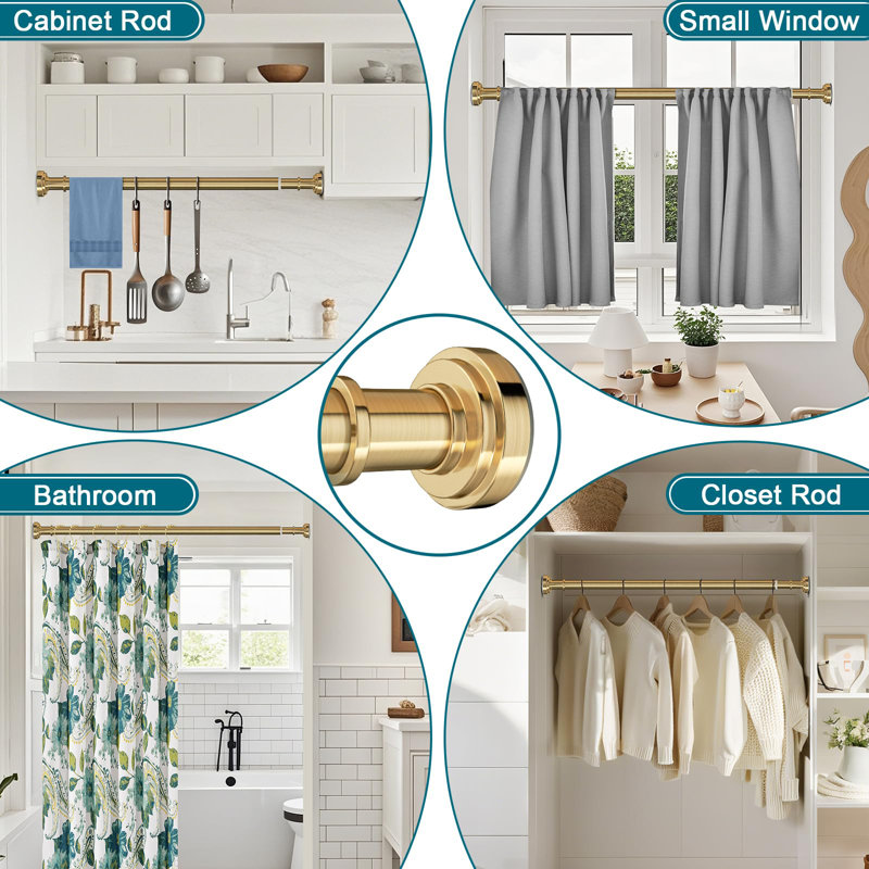 Gold Adjustable Stainless Steel Tension Shower Curtain Rod