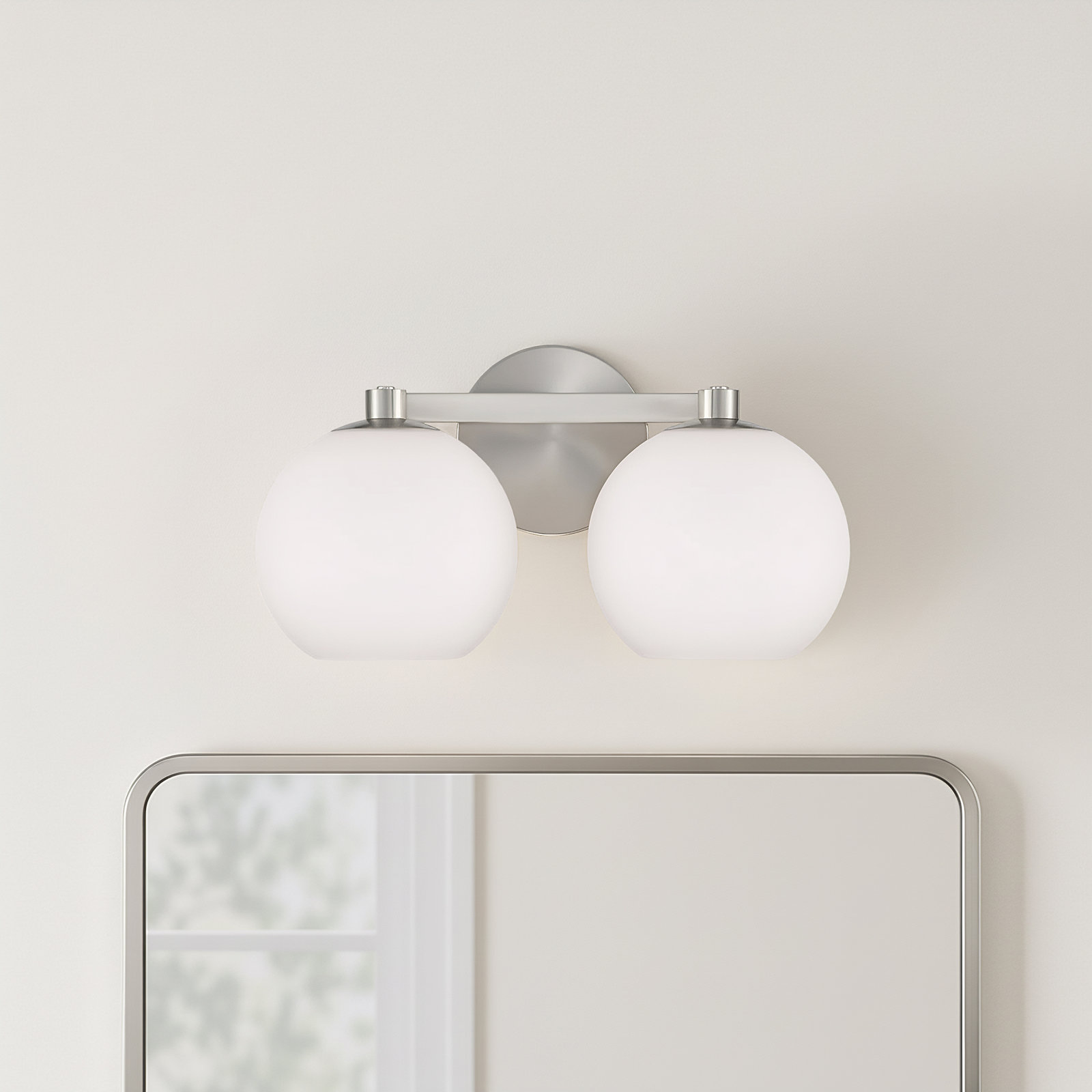 Ansley 2 Light Frosted Dimmable Vanity Light, Brushed Nickel