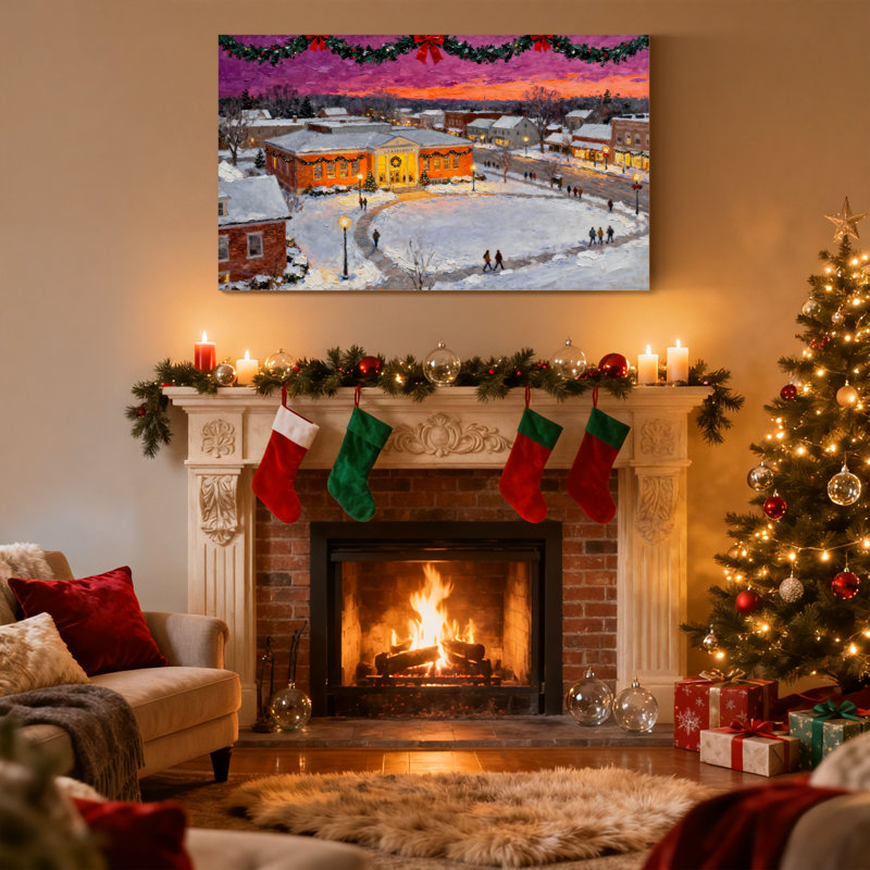 «Christmas Christmas Town Snowy Evening Scene», ensemble de 3 impressions sur toile, H 20 po x l 30 po