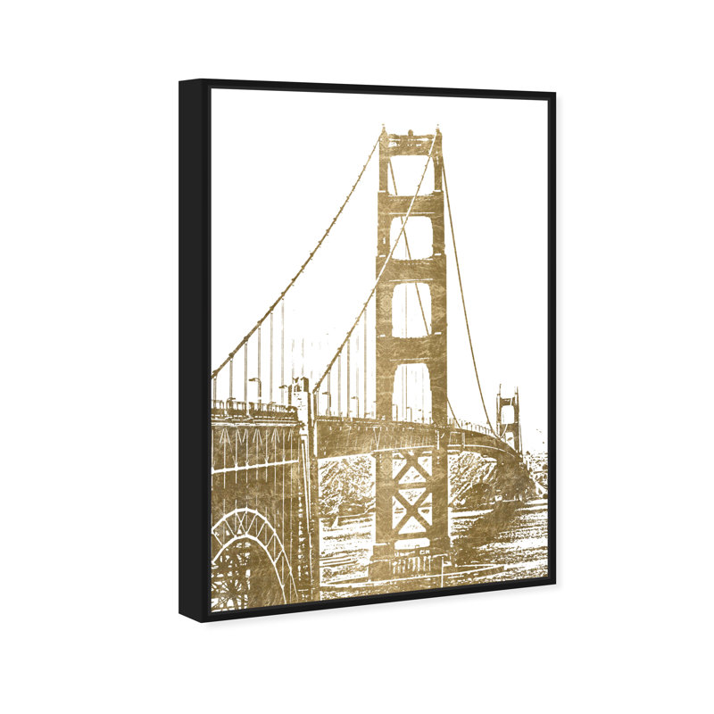 Golden Gate Architectural Reversed Gold - impression sur toile, Toile avec cadre noir