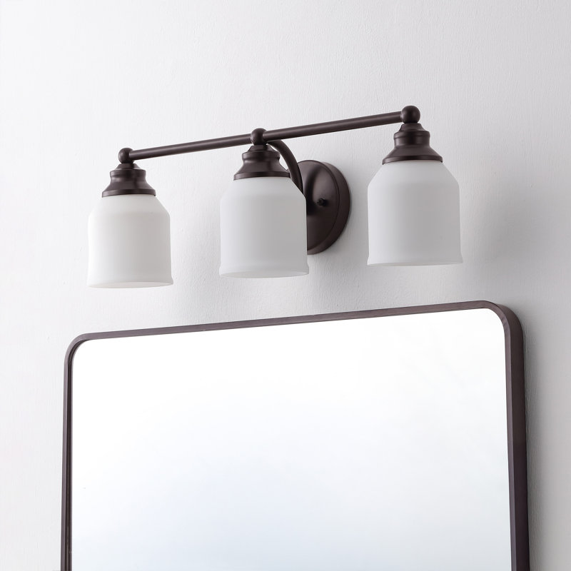 Éclairage pour meuble-lavabo à DEL en fer / verre Lauder, Trois lumières, Bronze frotté à l'huile