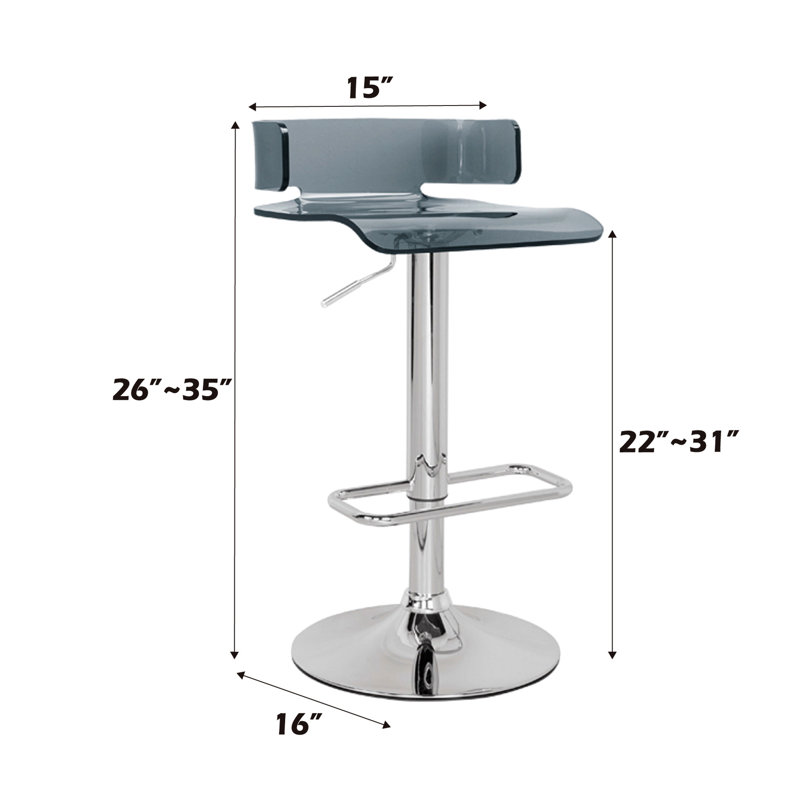 Tabouret pivotant 360 ° - gris et acrylique, base en métal, surface en acrylique