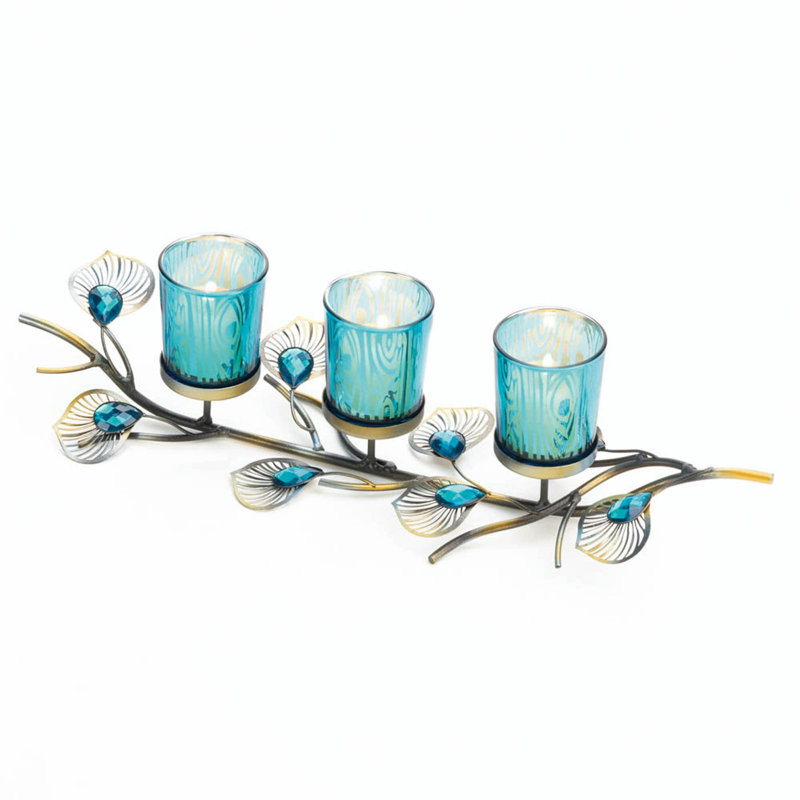 Trio de bougies d'inspiration paon | Photophore en métal à 3 niveaux