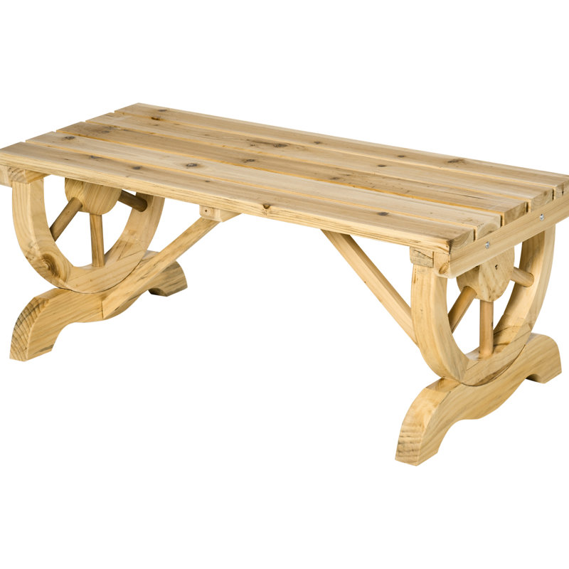 Rustic Garden Furniture For 2 - Outdoor Wooden Bench With Wagon Wheel Legs, 550 Lbs Capacity, Natural Tone Load