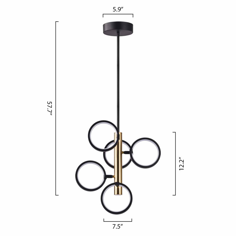 Lustre linéaire géométrique moderne à 5 lumières avec détails en fer forgé Hec