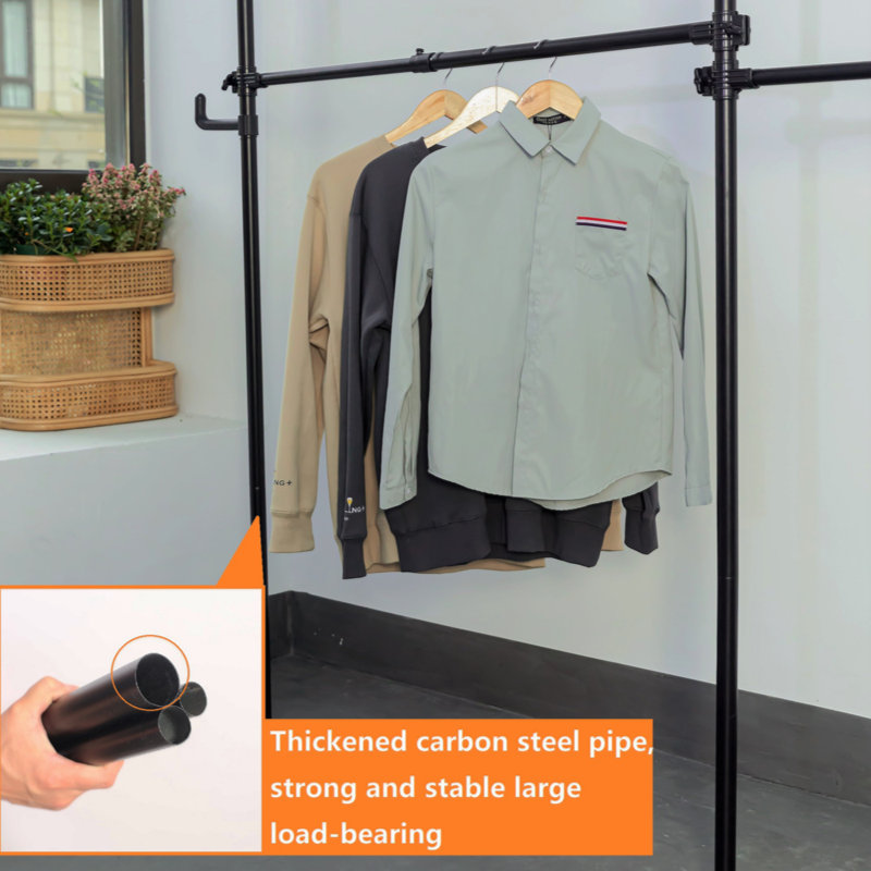Telescopic Garment Rack, Heavy Duty Design Movable DIY By Hand No Damage To Wall Ceiling Hanging Rail, 31-47In Wide Adjustable, 120 Kilogram Loading, Reach Hook Included