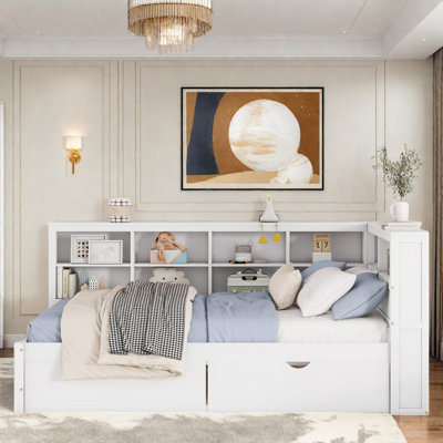 Wooden Daybed With 2 Drawers, Storage Shelf And Usb Charging Ports