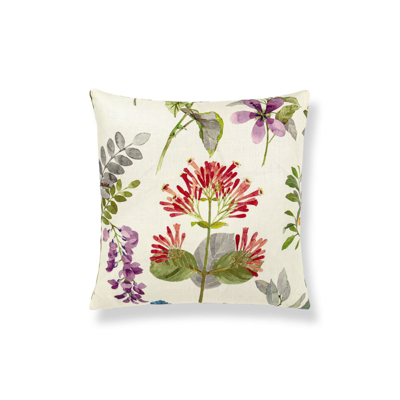 Sissinghurst Pillow, Coral/Green/Purple/Ivory Floral