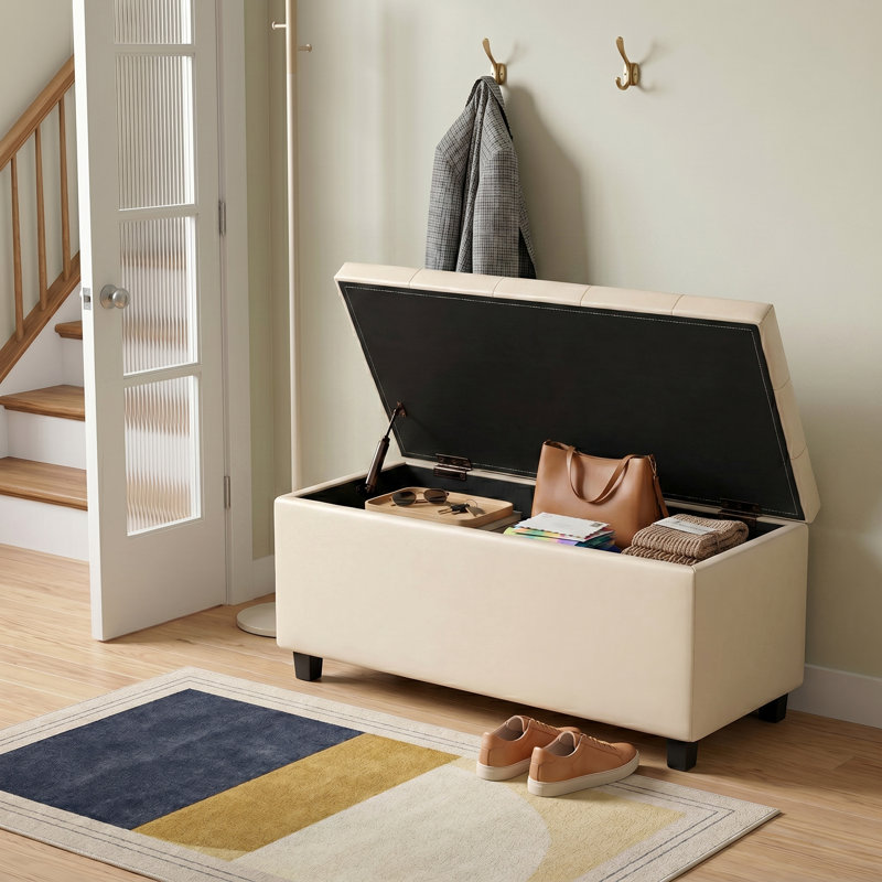 Banc repose-pieds avec rangement caché Cosmopolitan, Satin crème