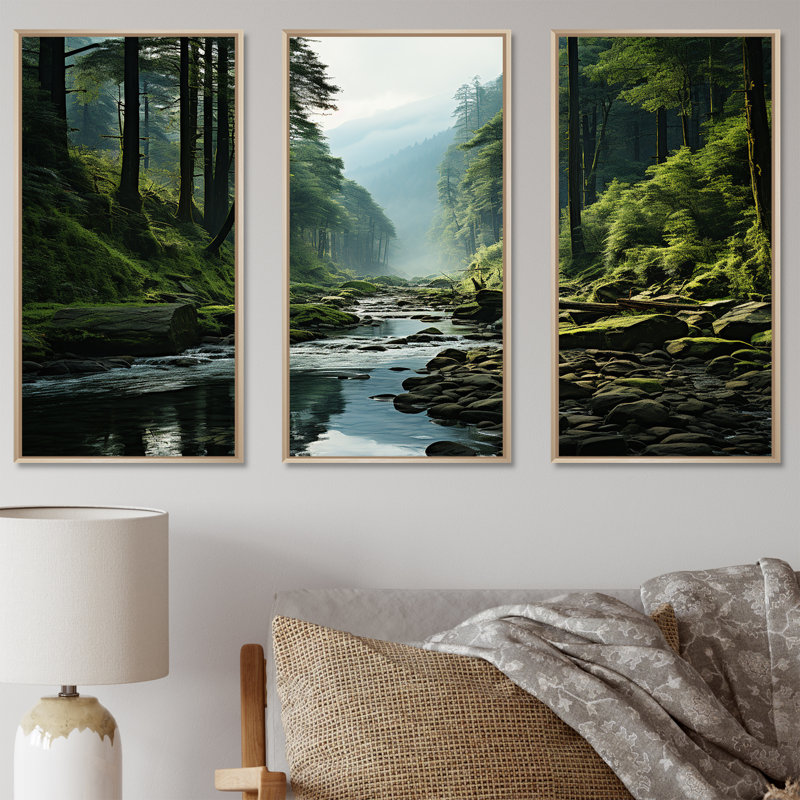Ensemble de salon Mystic Wilderness Pine Forest In Canada V - Forest Wall Art, Cadre naturel flottant