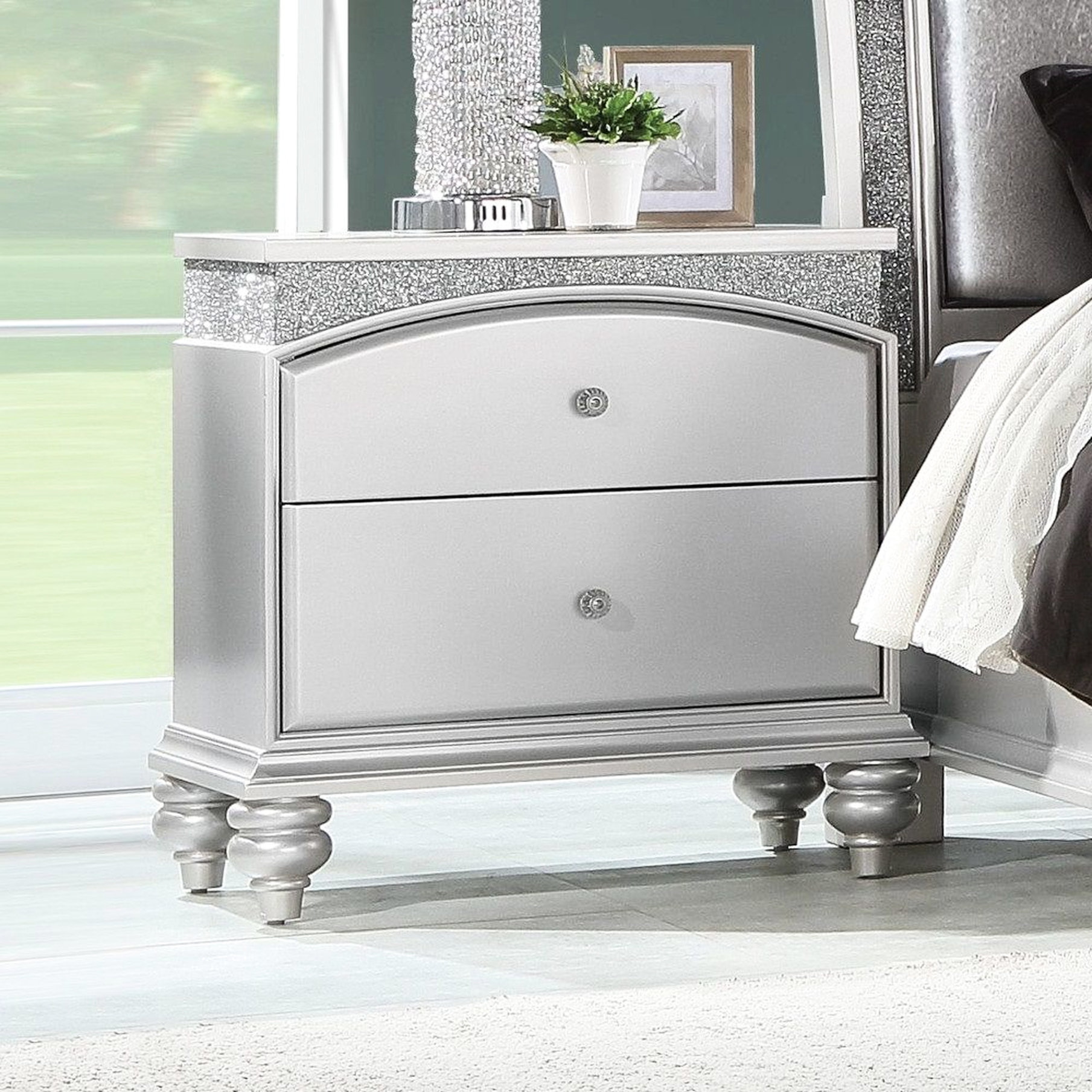 Rosdorf Park 2 Drawer Nightstand In Silver Grey For Bedroom With Metal ...