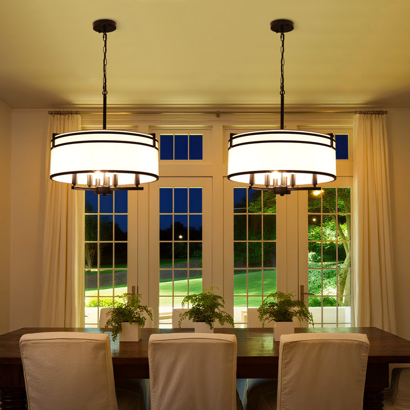 6- Light 21 inch Dimmable Farmhouse Drum Chandelier With Fabric Shade, Matte Black