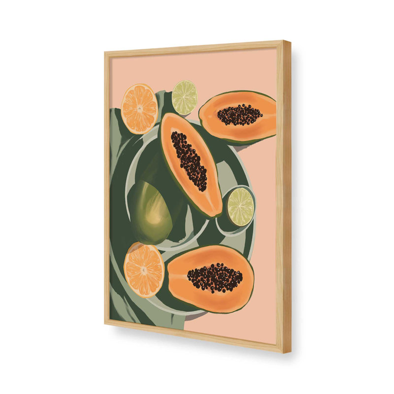 «Summer Papayas And Citrus» par Garima Dhawan, reproduction d'art sur toile, Cadre à joints visibles, H 16 po x l 12 po, Doré