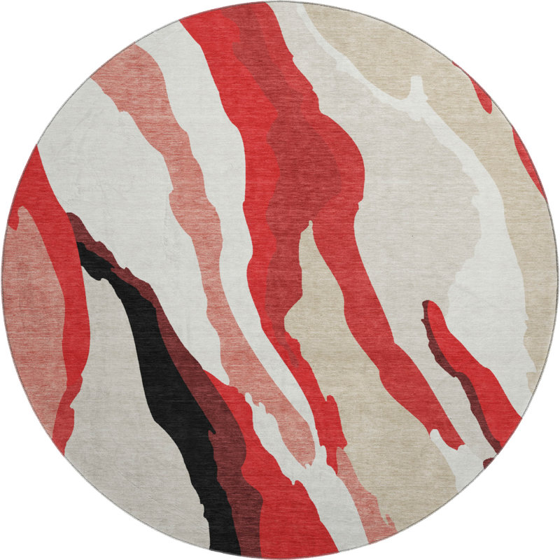 Premium Machine Washable Cossette AMF1047 Waves Rug, Rond 8 pi