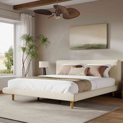 Chunky Headboard Bed Frame, Solid Rubberwood Legs, 800Lbs Capacity