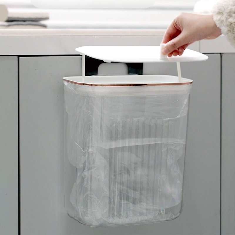 1.9 Gallon Kitchen Trash Can, Wall Mounted Trash Can with Lid, Hanging Small Trash Can for Kitchen Cabinet Door, Transparent Garbage Can for Kitchen & Bathroom