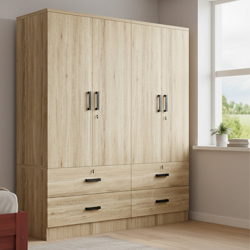 Garde-robe 2 portes, 2 tiroirs Kohdyn, P 20 po, Chêne naturel
