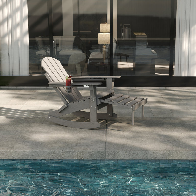 4-in-1 Multifunctional Folding Adirondack Rocking Chair with Retractable Ottoman, Gray