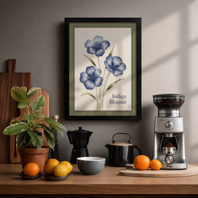 Indigo Blooms Botanical - Framed Print