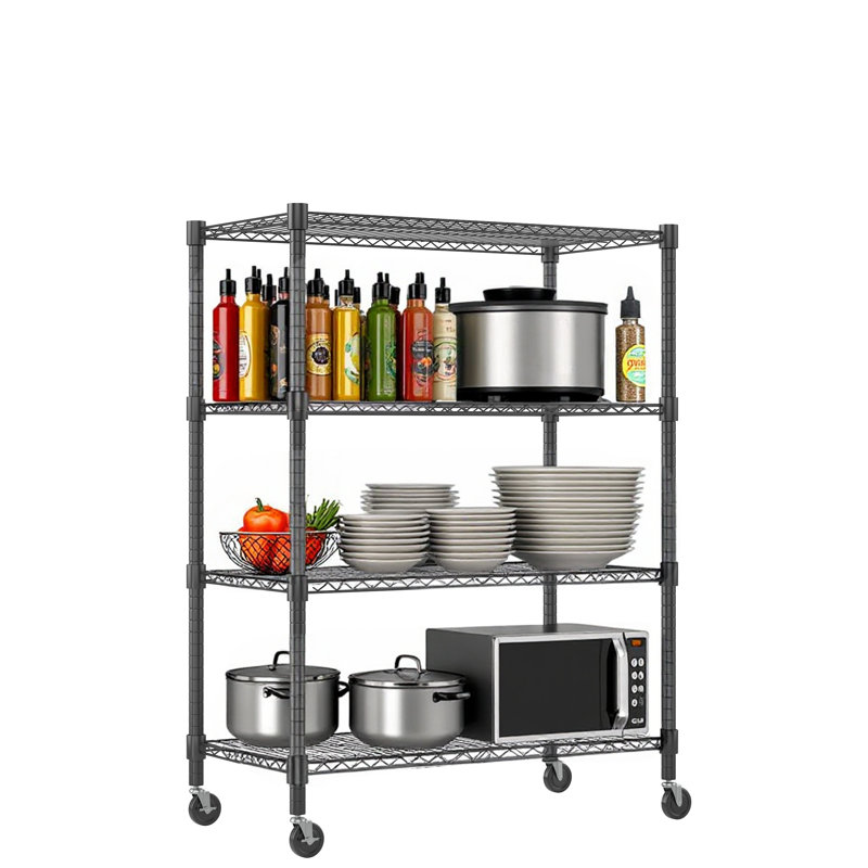 Heavy Duty Storage Shelves, 4 Tier Wire Shelving Unit With Wheels, Commercial Adjustable Metal Shelves For Storage, Garage Rack Pantry Shelves Kitchen Shelving