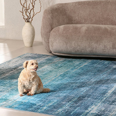 Leyat Washable Abstract Rug Ombre Distressed Non Slip Stain Resistant Low Pile Indoor Carpet
