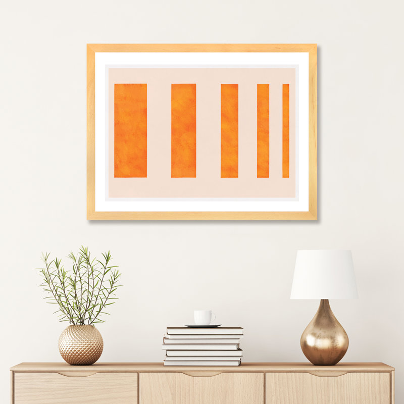 " Orange Levies ", 16" H x 24" W x 1" D, Natural Wood Framed Paper