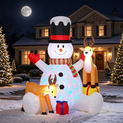 LED Lighted Blow Up 7ft Giant Christmas Inflatable Snowman, Indoor Outdoor Yard Lawn Holiday Decoration, Snowman with Two Reindeer and Storage Bag