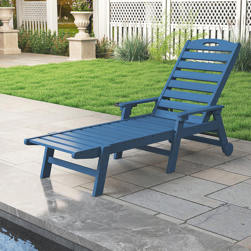Patio Lounge Chair Outdoor, HDPE Chaise with Reclining Backrest for Poolside Sunbathing and Tanning, Durable and Comfortable