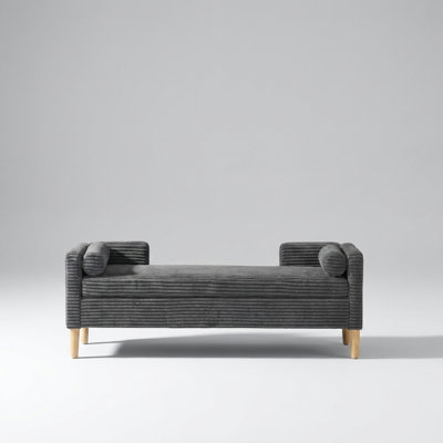 Wide Upholstered Flip-top Storage Accent Bed Bench, Soft Corduroy Footrest Ottoman with Sturdy Armrests, Supportive Backrest and 2 Cozy Bolster Pillow