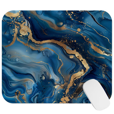 Abstract Blue & Gold Geode Crystals Marble XI Modern Gaming Cute Office Laptop Desk Pad Gift Mat Square Rectangle Non-Slip Mousepad