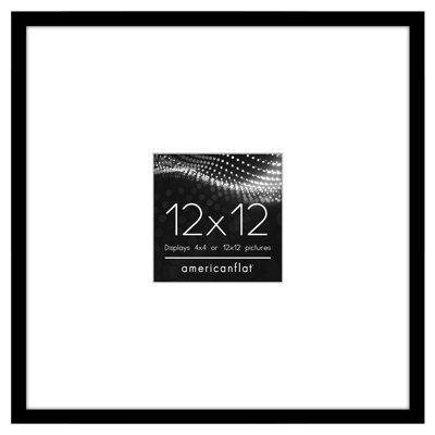 Americanflat 12x12 Picture Frame - Use as 4x4 Frame with Mat or 12x12 Frame Without Mat - Thin Photo Frame with Plexiglass - Black