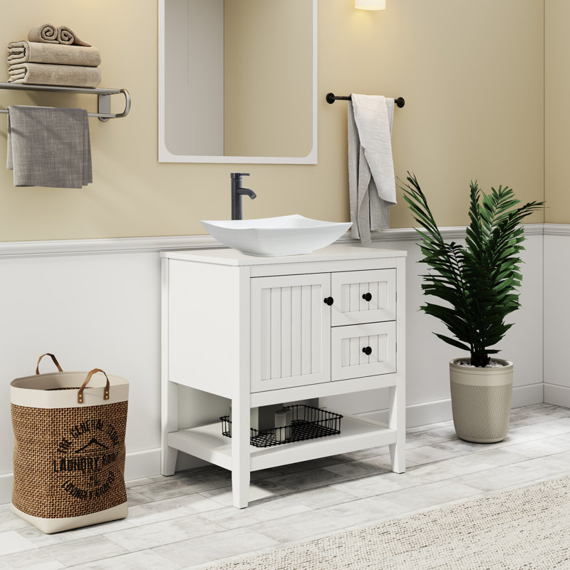 Sharee 30" Single Bathroom Vanity Set With Vessel Sink, Faucet And Drain, Assembly Required, White