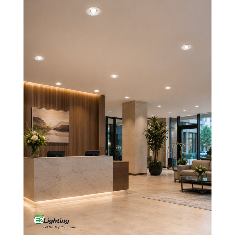Luminaire encastré à DEL commercial E2 Lighting de 15 cm (6 po) avec batterie de secours de 8 W, 3 puissances réglables, 3 températures de couleur sélectionnables, 8 W à 16 W