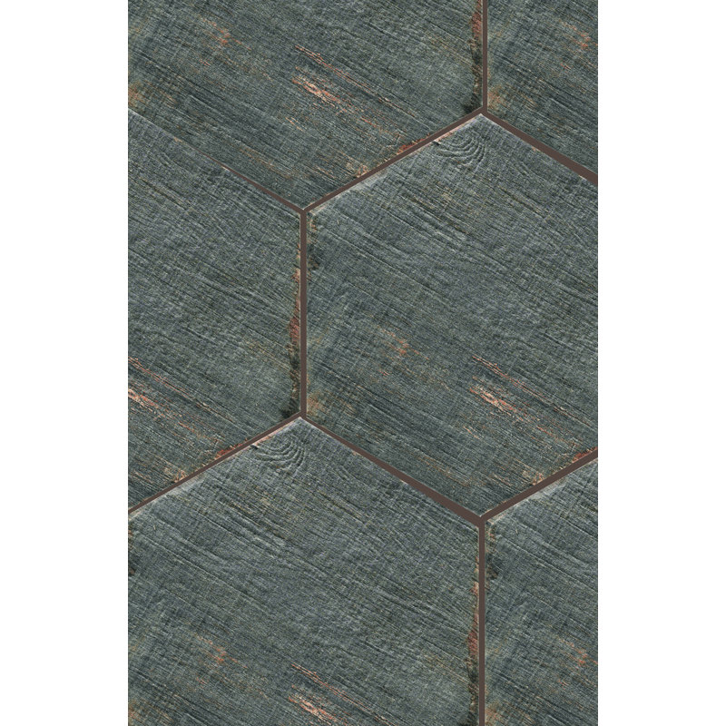 Mur d’aspect bois de porcelaine 14 po x 17 po et carreaux de sol, Teck vieilli