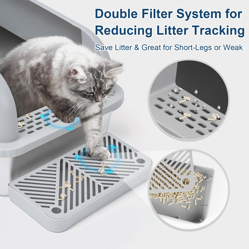 Extra Large Gray Stainless Steel Enclosed Cat Litter Box with Lid